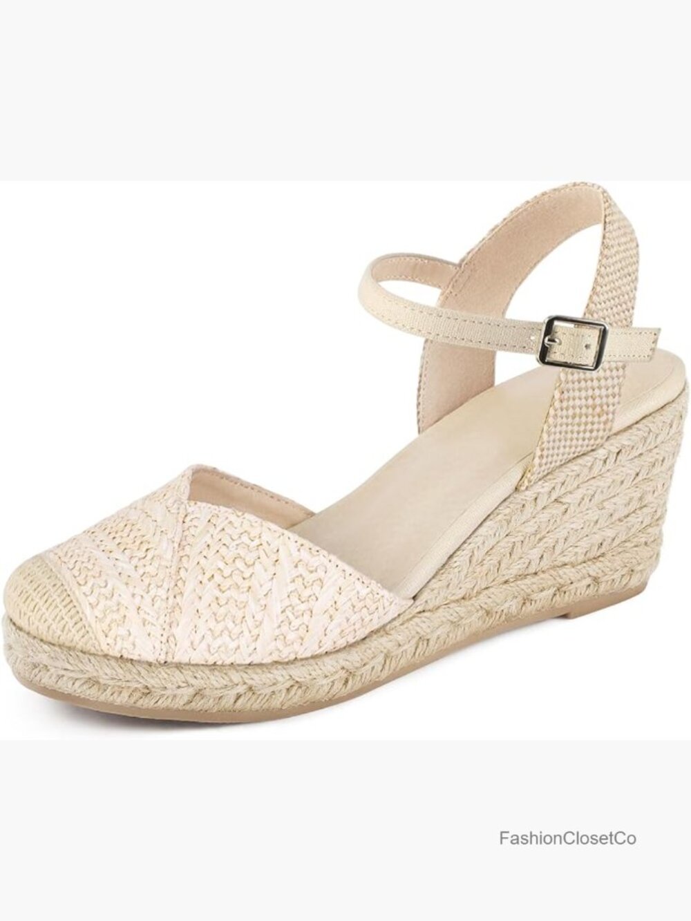 Closed Toe Platform Wedge Sandals with Buckle Ankle Strap Espadrilles